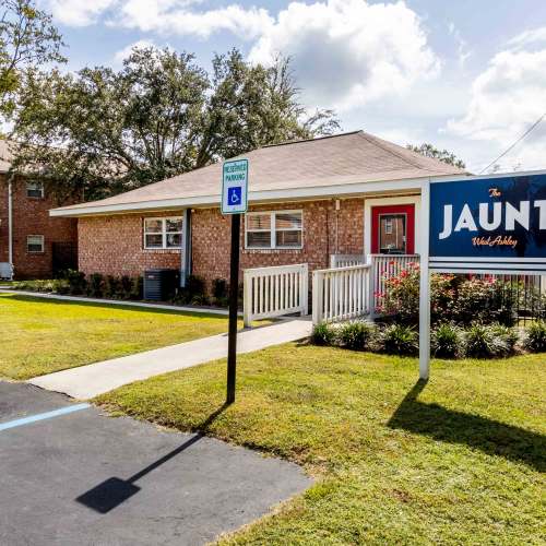 Outside the leasing office at The Jaunt in Charleston, South Carolina