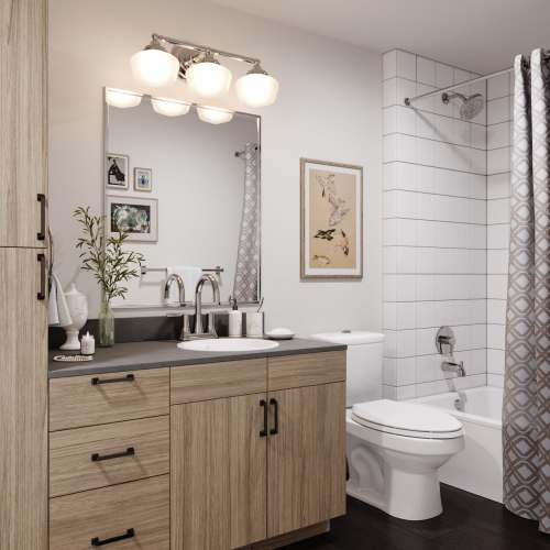 Modern finishes in a bathroom at Sorella in Denver, Colorado