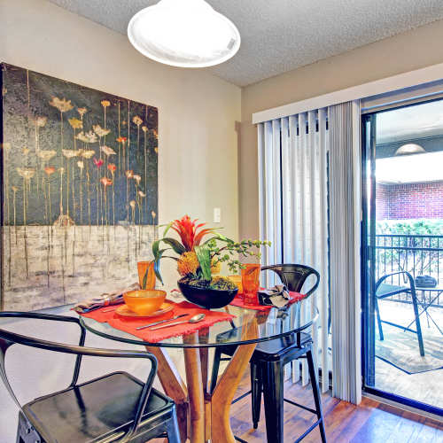 Dining area in an apartment at The Flats on San Felipe in Austin, Texas