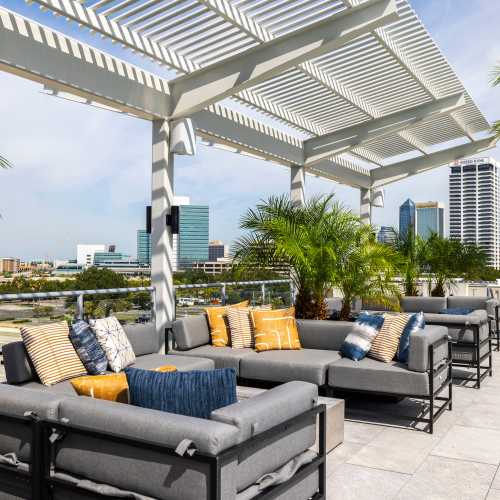 Our rooftop lounge with an amazing view of the city near The Station at San Marco in Jacksonville, Florida