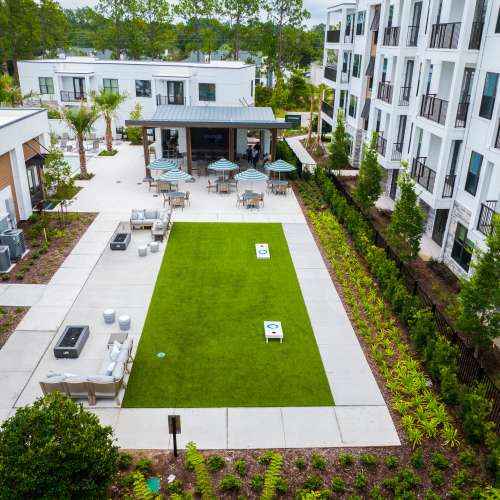 Aerial view of our courtyard and cabana at The Residences at Enso in Jacksonville, Florida