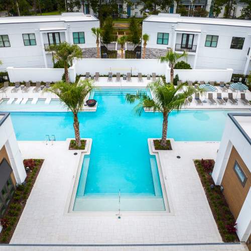 Aerial view of our swimming pool at The Residences at Enso in Jacksonville, Florida