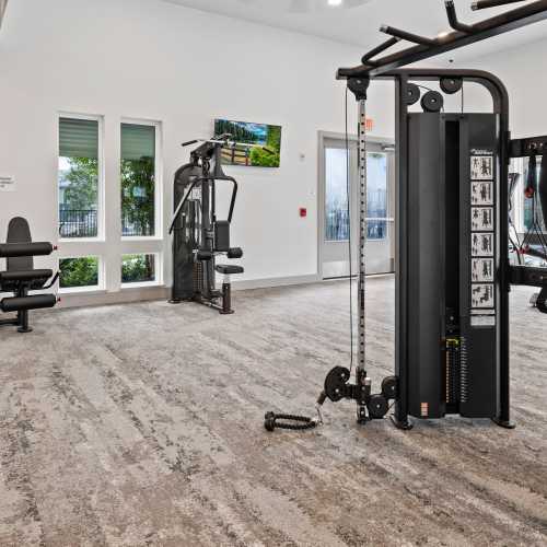 Weight lifting equipment at The Residences at Enso in Jacksonville, Florida