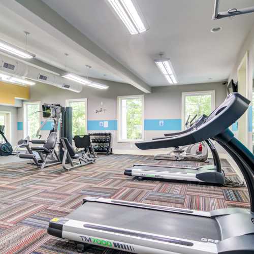 Treadmills in the fitness center at 2200 Big Creek Apartments in Roswell, Georgia