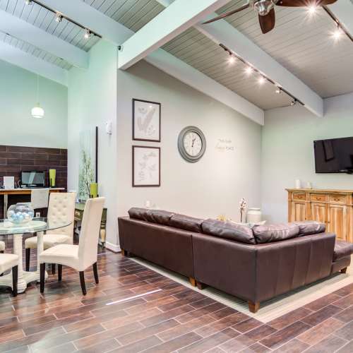 Seating area in the clubhouse at 2200 Big Creek Apartments in Roswell, Georgia