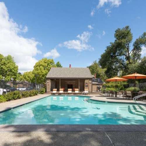 Outdoor swimming pool at Towpath Village in Napa, California