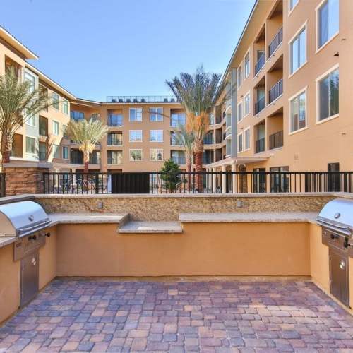 Grills by the pool at The Abode at Red Rock in Las Vegas, Nevada