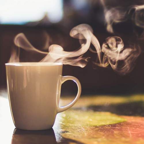 Hot coffee mug on a table at Baywoods in Antioch, California