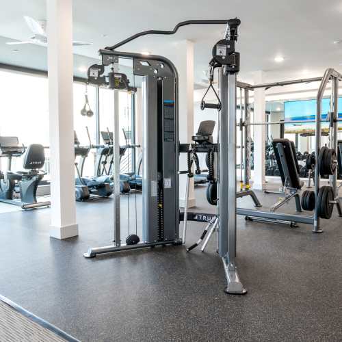 Equipment in the fitness center at Terrazzo in Durham, North Carolina
