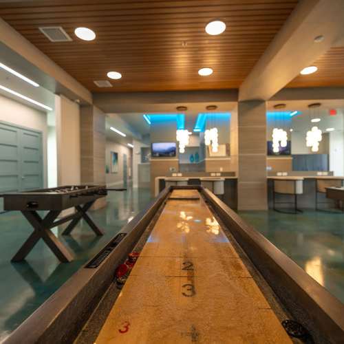 Billiards tables in the community clubhouse at Mallory Square at Lake Nona in Orlando, Florida