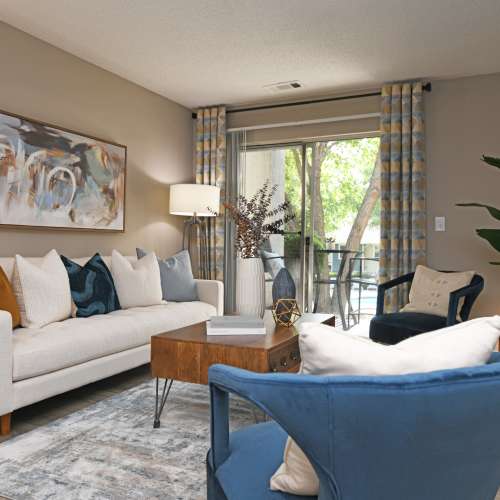 Living room in a model home at Nova at Biltmore Park in Arden, North Carolina