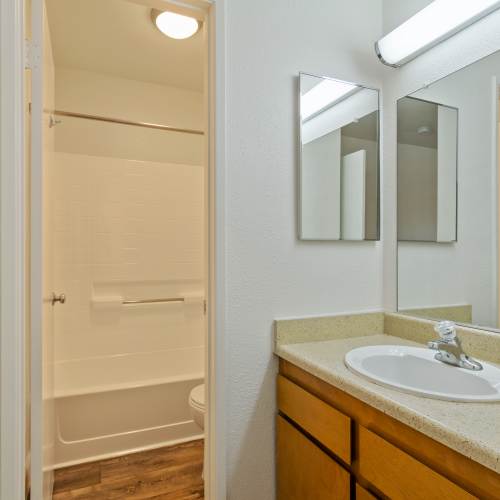 a tidy bathroom at Miramar Townhomes in San Diego, California