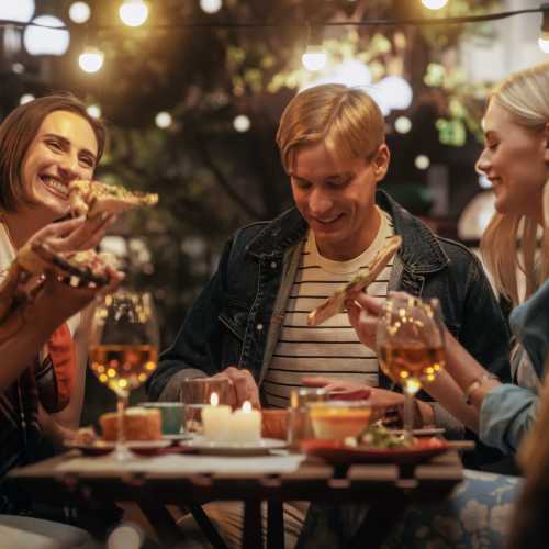 Residents eating a dinner outside at Zinc 1501 in Sacramento, California