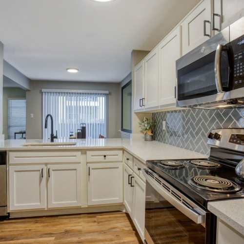 Apartment kitchen at Verlaine on the Parkway in Dallas, Texas, 
