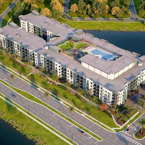 Aerial view of the community apartment at Grande Pointe in Orlando, Florida