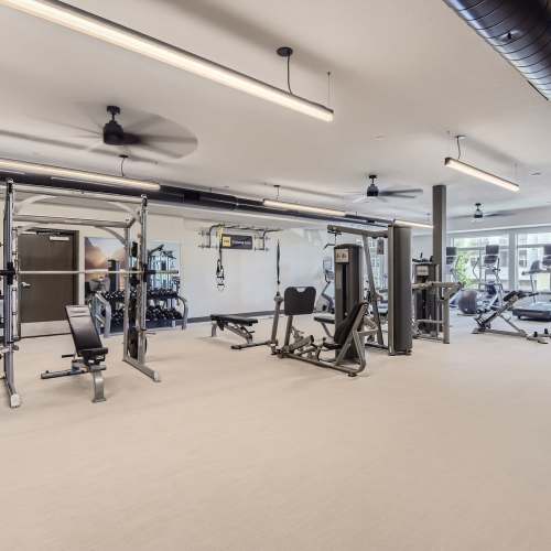 Weights and cardio equipment at Elevation @ County Line Station in Englewood, Colorado