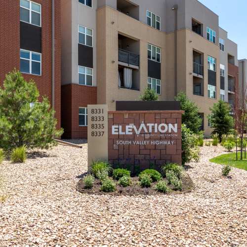 Community sign at Elevation @ County Line Station in Englewood, Colorado