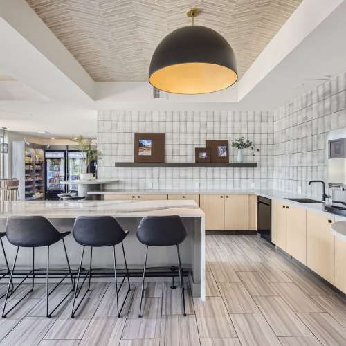 Tile backsplash in the coffee bar area at Elevation @ County Line Station in Englewood, Colorado