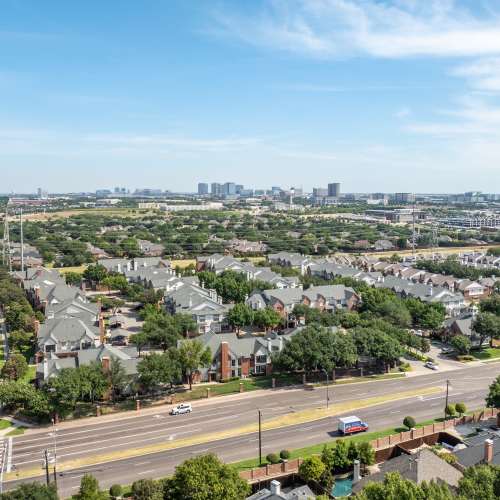 Aerial view the community at The Livingston in Plano, Texas