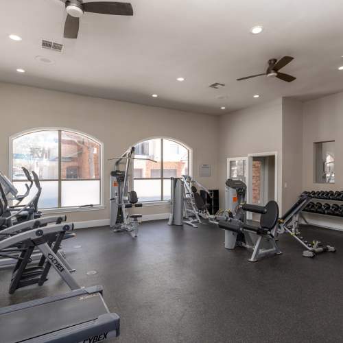 Inside the fitness center at The Livingston in Plano, Texas