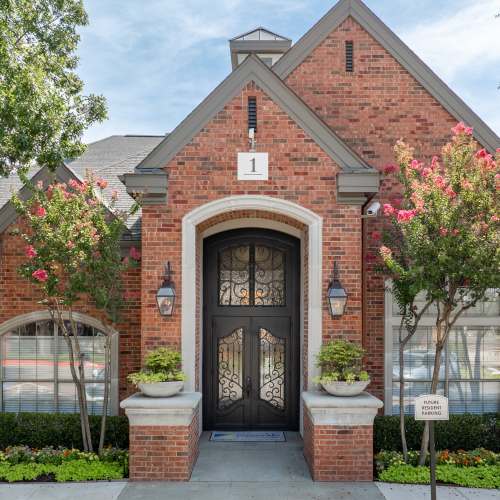 Outside the leasing office at The Livingston in Plano, Texas