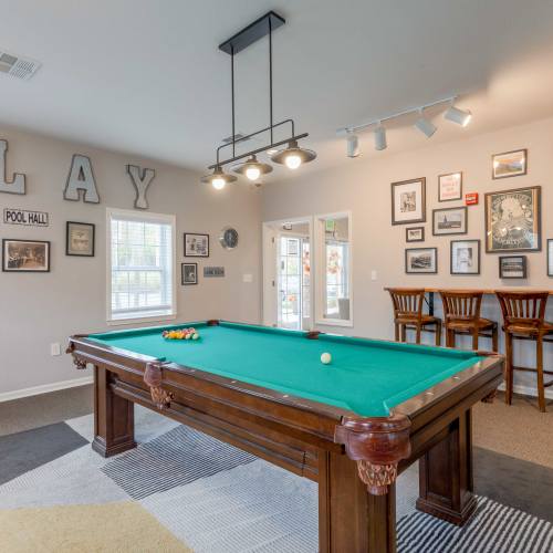 Game room with billiards at Overlook At Allensville, Sevierville, Tennessee