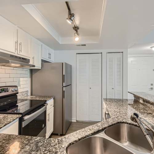 Stainless-steel appliances in a kitchen at Cascades at the Hammocks in Miami, Florida
