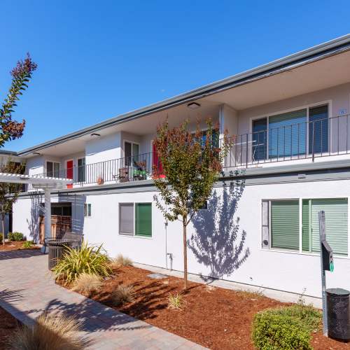 Patio view from a unit at Marina Haven Apartments in San Leandro, California