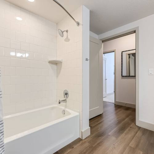 Bathroom with a shower and tub at Sorella in Denver, Colorado