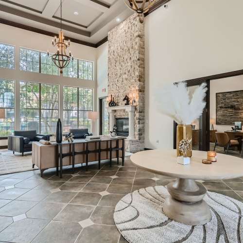Fireplace in the clubhouse at Wildwood Creek in Grapevine, Texas
