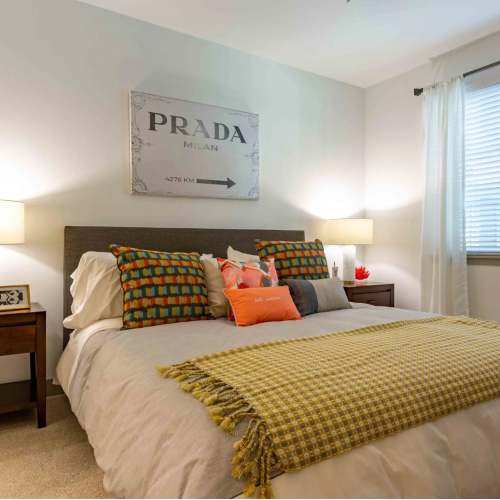 Bedroom with comfortable bed at Art on Highland in Phoenix, Arizona