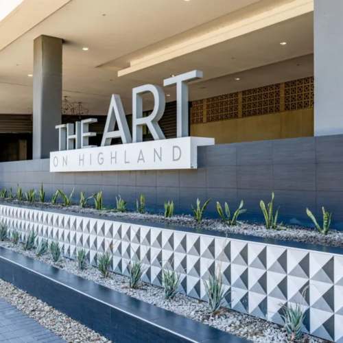 Property sign board at Art on Highland in Phoenix, Arizona