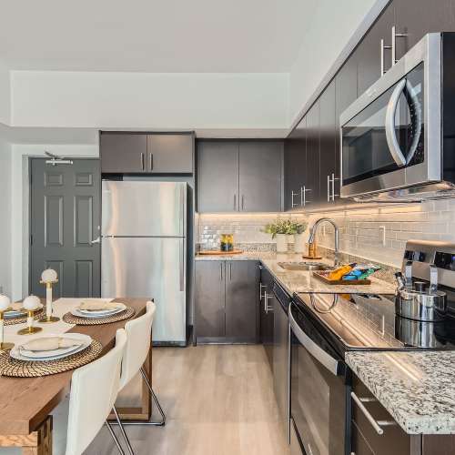 Modern kitchens at Amelia Apartments in Miami, Florida