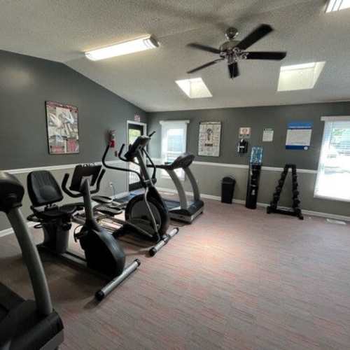 Fully-equipped fitness center at Edge at Concord in Concord, North Carolina, 