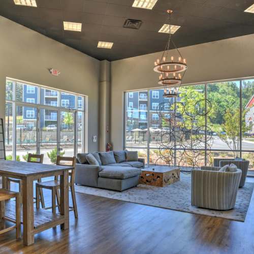 Clubhouse with multiple seating area at 10 Newbridge in Asheville, North Carolina