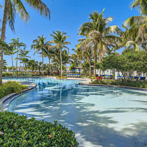 The sparkling community swimming pool at Solero at Plantation in Plantation, Florida