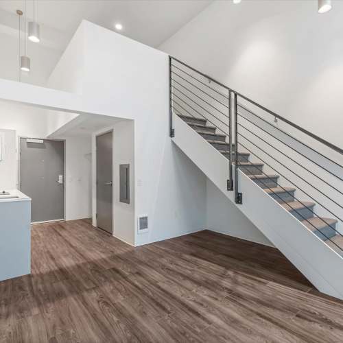 Stairs in an apartment at Koz on 4th in Portland, Oregon