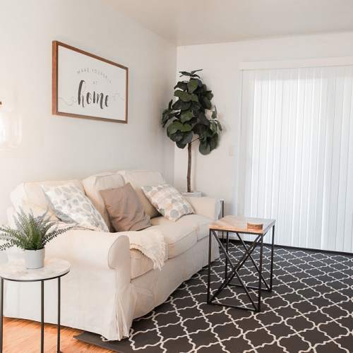 Modern living room at Walnut Apartments in Santa Rosa, California