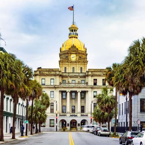 Exterior of a capital building near The Lowe in Savannah, Georgia