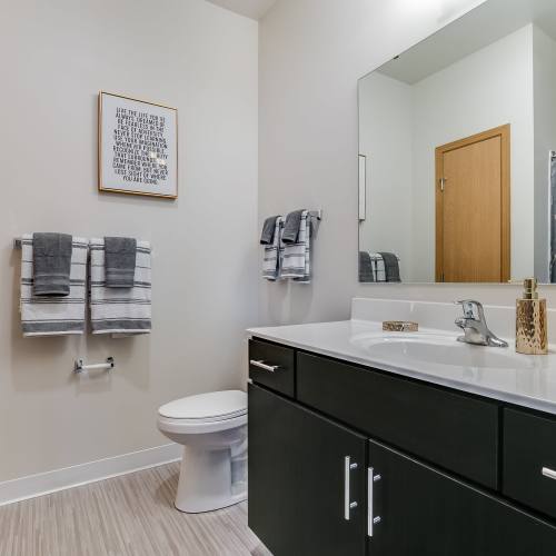 Apartment bathroom at Eva Manor in Pleasant Prairie, Wisconsin