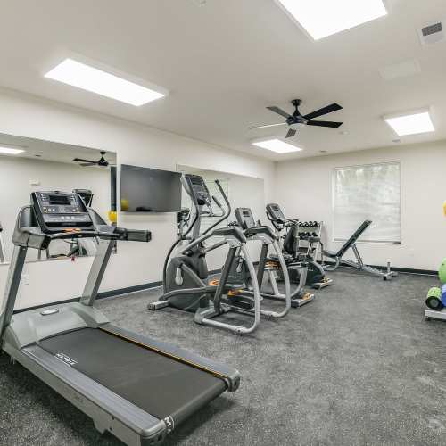 View of the fitness center at Eva Manor in Pleasant Prairie, Wisconsin
