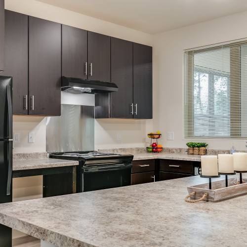 Apartment kitchen at Eva Manor in Pleasant Prairie, Wisconsin