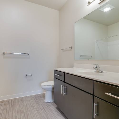 Bathroom with mirror at Eva Manor in Pleasant Prairie, Wisconsin
