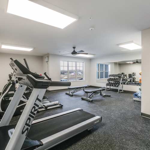 Treadmills in the community fitness center at Whitetail Ridge in Salem, Wisconsin