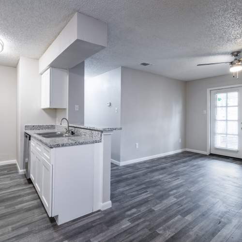 Apartment kitchen with Stainless Steel front appliances at Villas de Toscana in San Antonio, Texas