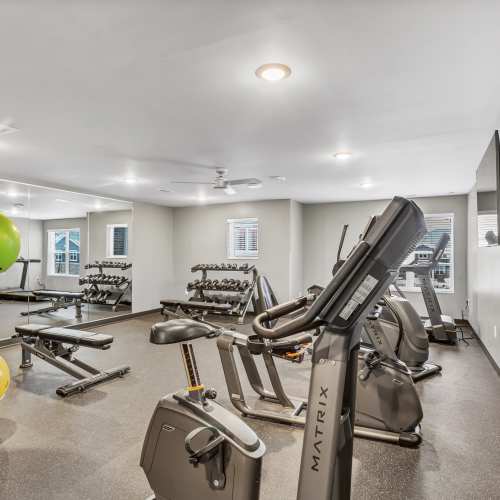 Fitness center with gym equipment at Union Court Senior Apartments and Townhomes in Kenosha, Wisconsin
