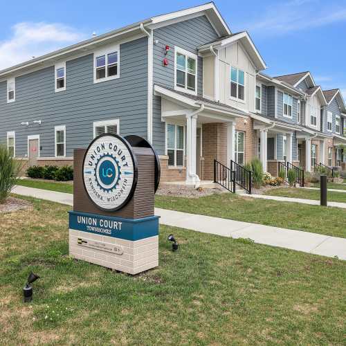 Community building exterior view at Union Court Senior Apartments and Townhomes in Kenosha, Wisconsin