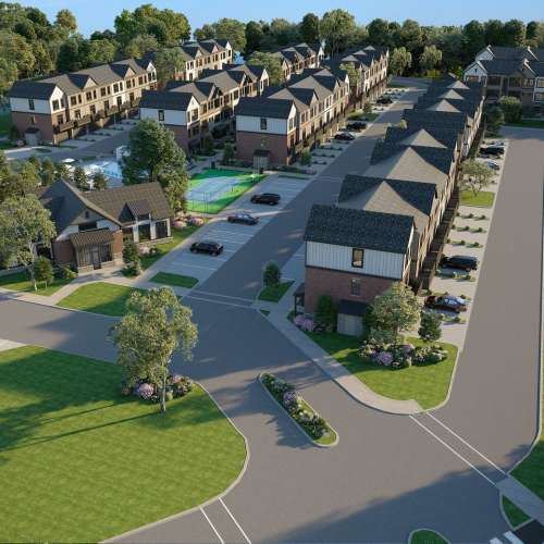 Neighborhood aerial at Whitman Villas at Gateway Park in Greenfield, 