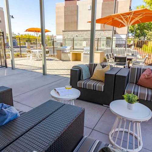 Outdoor lounge at Aurora at Green Valley in Fairfield, California