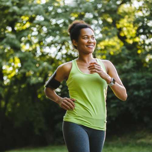 Resident jogging on a sunny day near Reserve at Northshore in Lynn Haven, Florida
